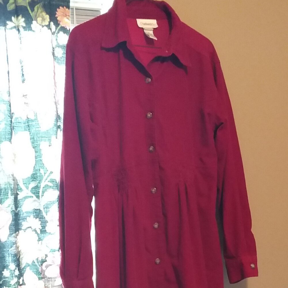 Chadwicks Burgundy Red corduroy peasant cottagecore  dress Womens size 10